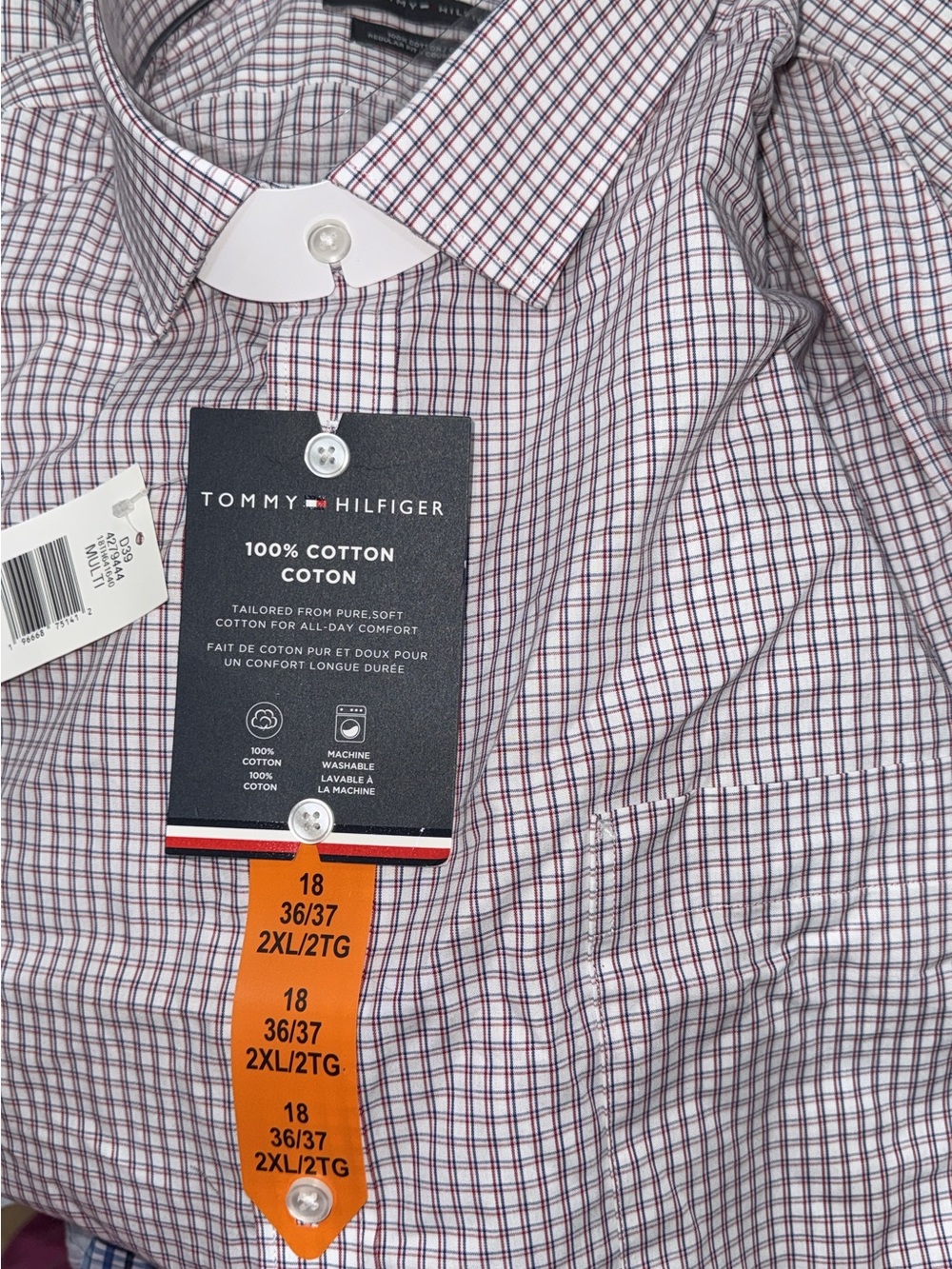Tommy Hilfiger White Shirt with Red and Navy Micro-Check